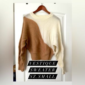 Tan/White Vestique bubble sleeve sweater.